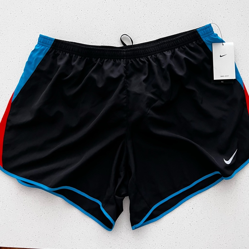 Nike Womens Plus Size Shorts Black w/ orange and aqua blue 1x